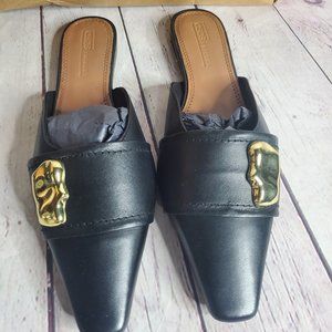 ASOS Design Wide Fit  Lavish Premium Leather Mule with Gold Detail